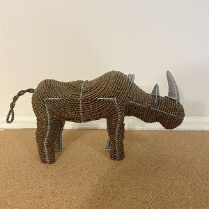 Beaded and wire  Rhinoceros  sculpture -copper colored Glass beads Handmade